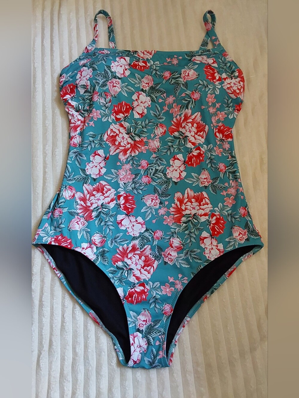 Johnny Was California Blue-Green Floral One piece Swimsuit, Sample Sale, size 1X